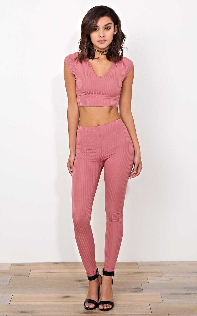 Run & Hide Rib Knit Crop Top - MED - Mauve in Size Medium by Styles For Less