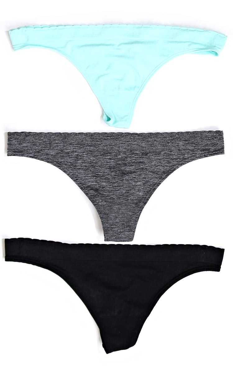 Three Piece Scalloped Thong Set - - Coral in Size by Styles For Less