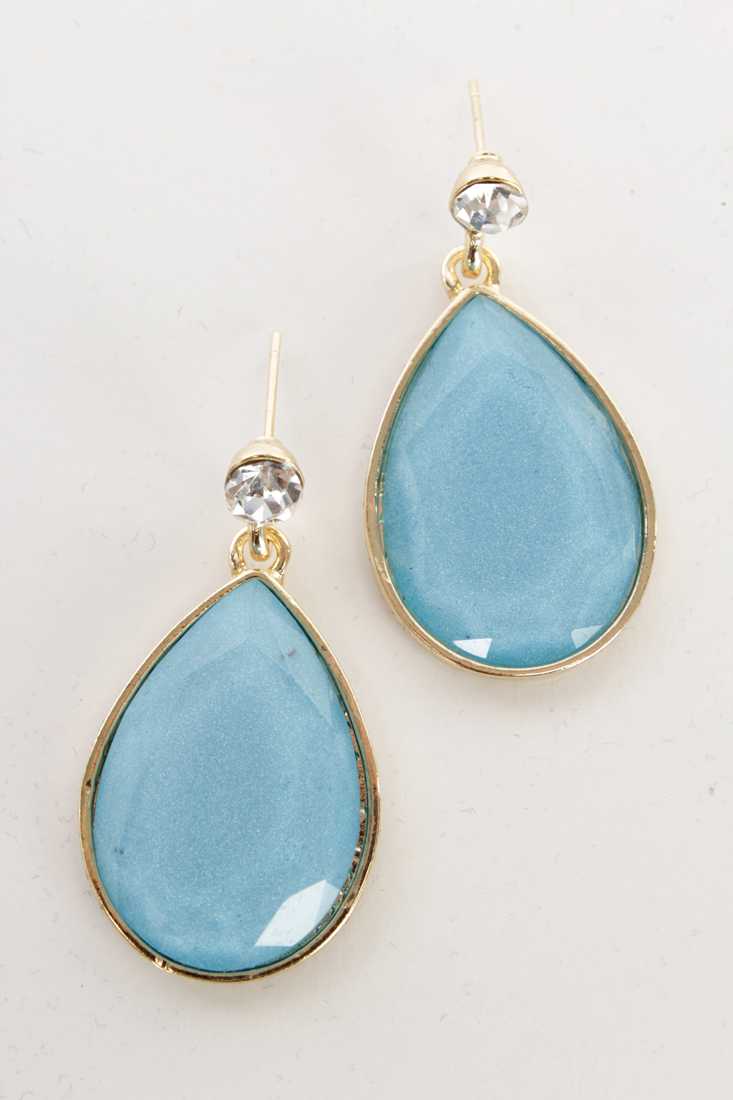 Blue Gold Rain Drop Faceted Bead Dangling Earrings