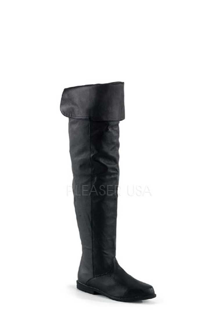 Black Cuffed Thigh High Boots Leather