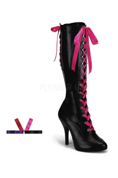 Black Faux Leather Laced Up Boots