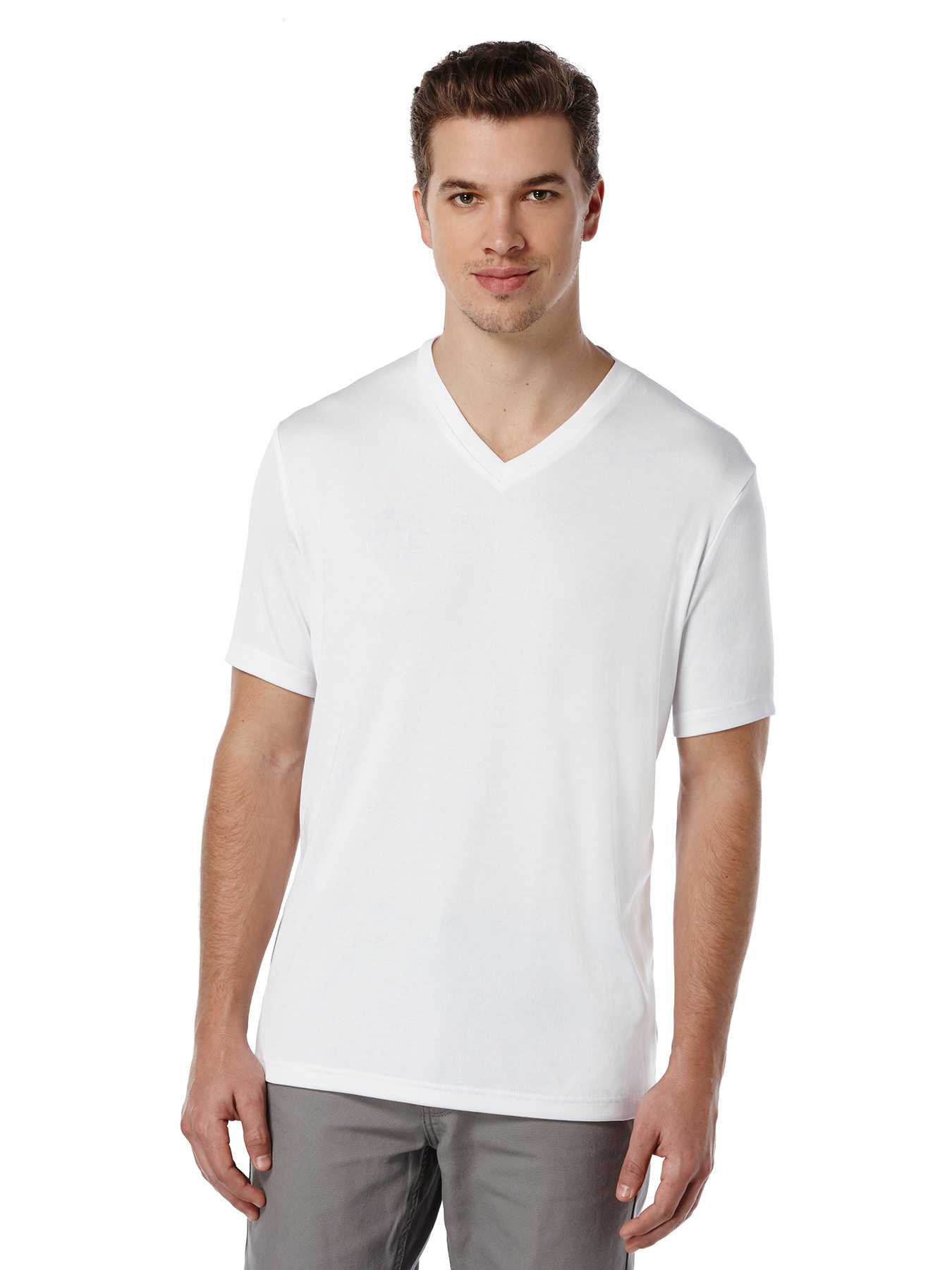 Perry Ellis Short Sleeve Nylon Trim V-Neck Shirt