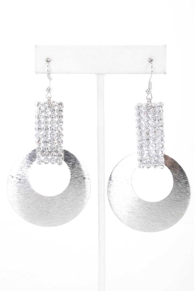 Silver High Polish Rhinestone Earrings