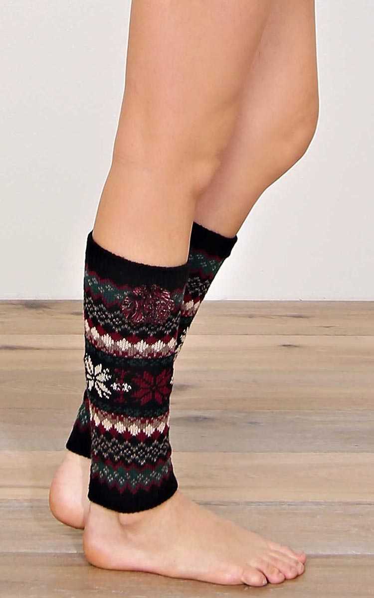 Fair Isle Pom Pom Leg Warmers - N/S - Black by Styles For Less