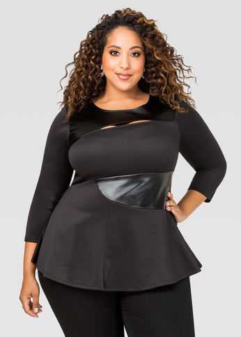 Colorblock Faux Leather Peplum Top