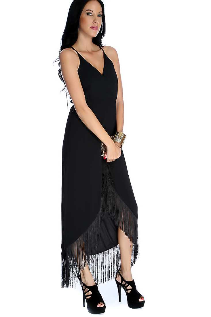 Sexy Black Fringe Tulip High Low Hem Party Dress