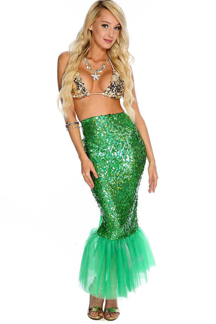 Beige Green 2. Piece Sexy Mermaid Costume