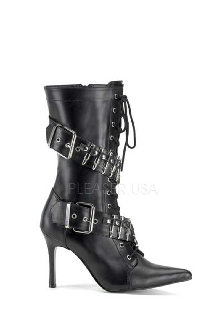 Black Bullet Strappy Single Sole Boots Faux Leather