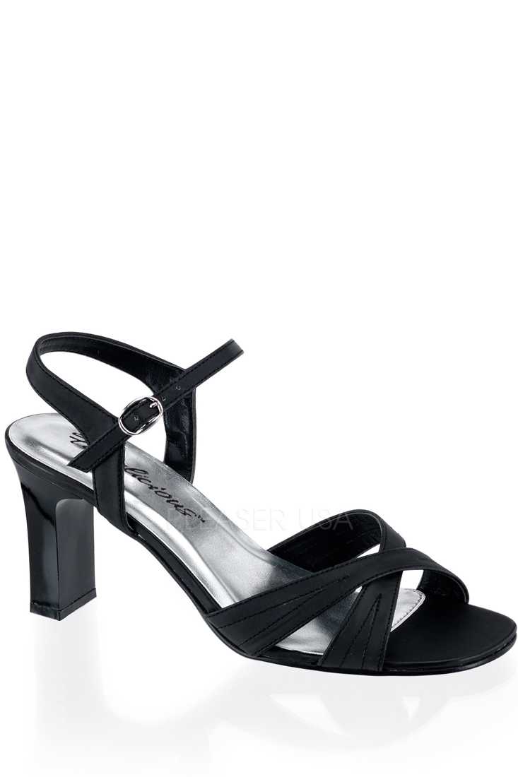 Black Satin Cross Strap Open Toe Sandal High Heels