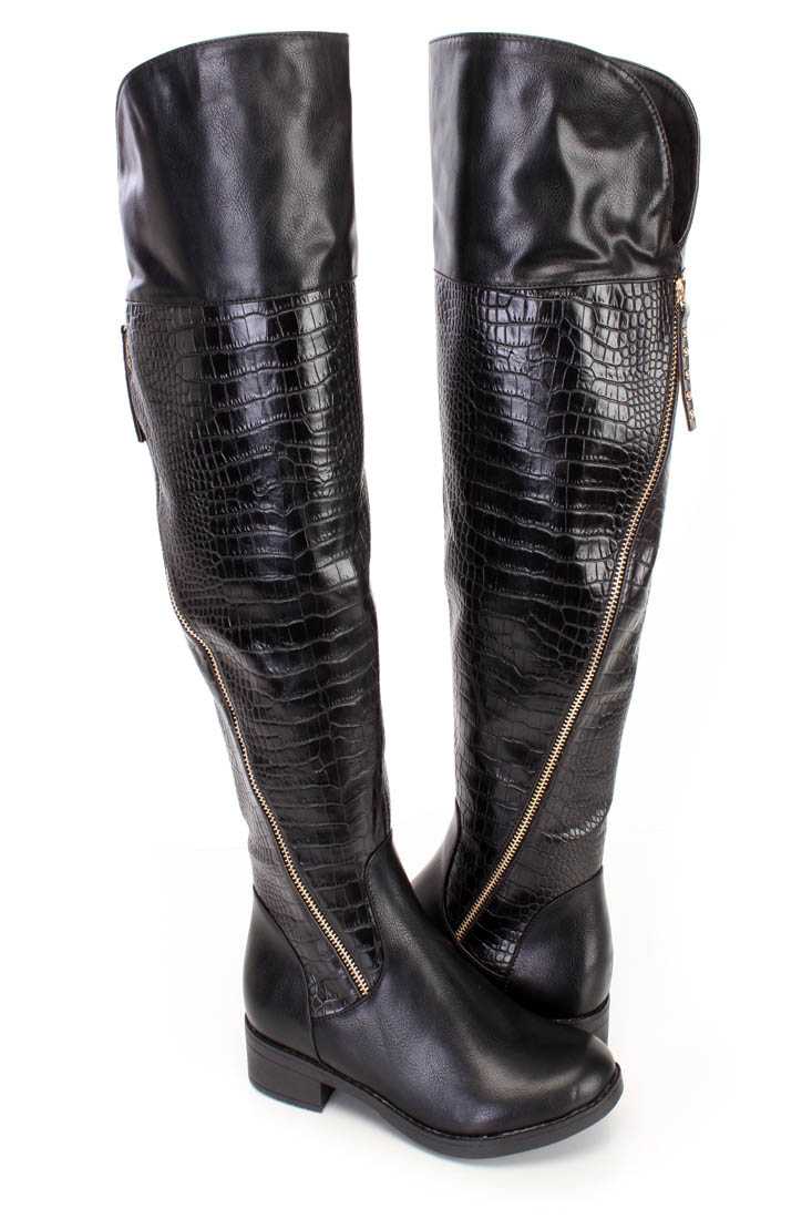 Fall/Winter Black High Thigh Boots Faux Leather