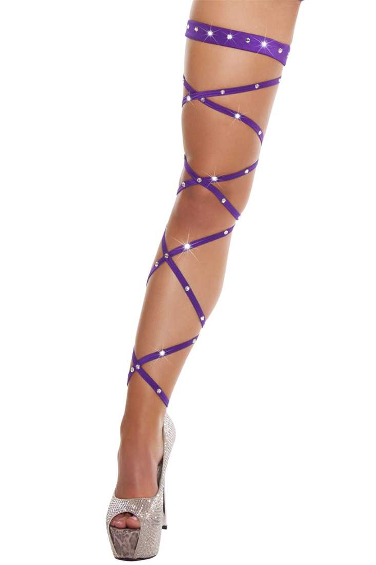 Purple Solid Leg Strap with Attached Garter with Rhinestone Detail