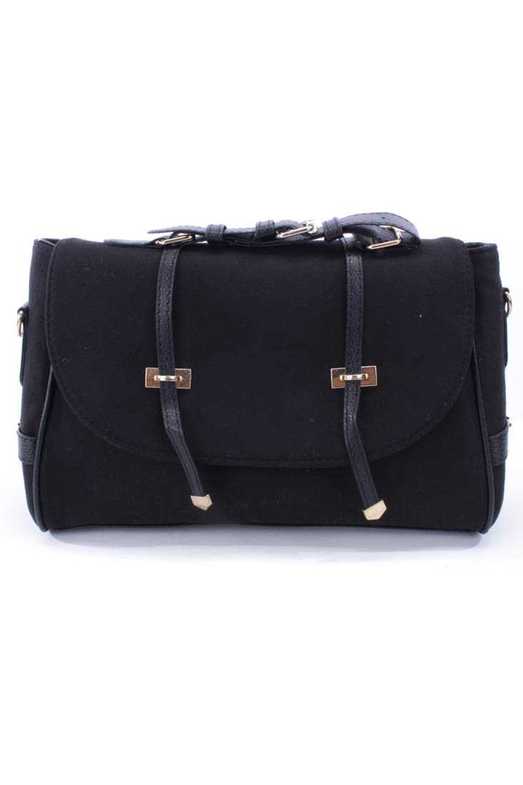 Black Wool Satchel Handbag