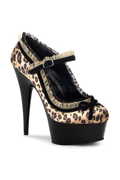 Leopard Satin Ruffle Trim Maryjane High Heels