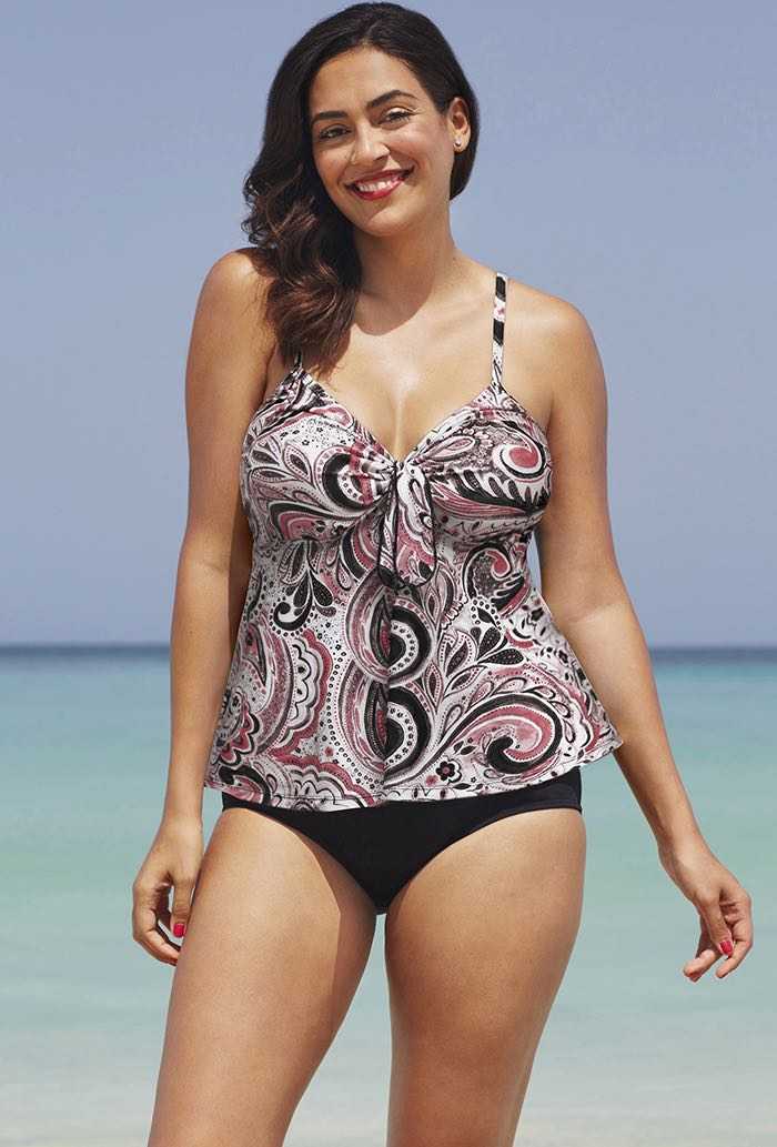 Mauve Tie-Front Tankini