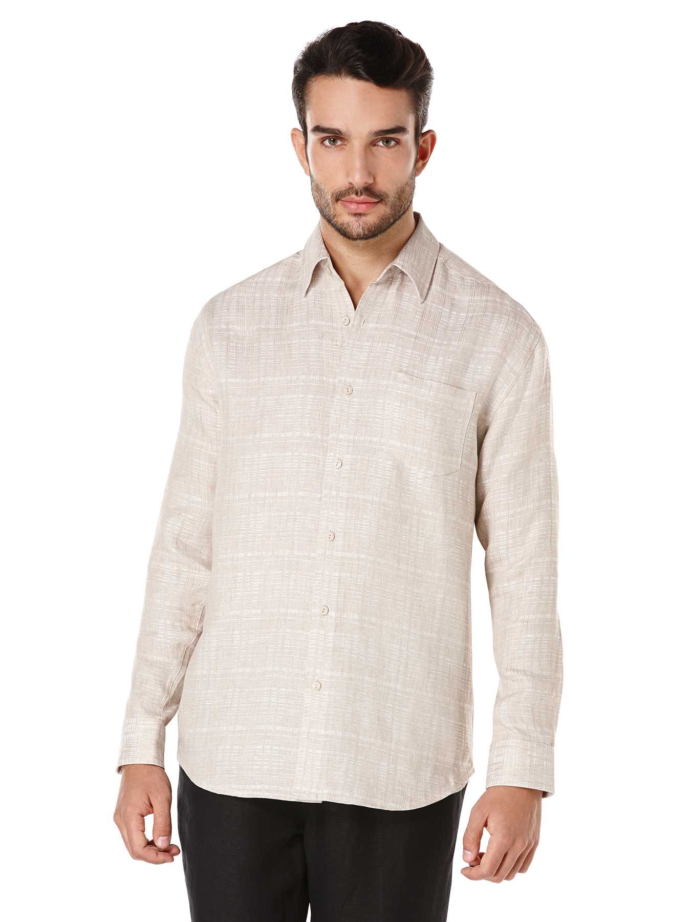 Cubavera 100% Linen Long Sleeve Tonal Dobby Plaid