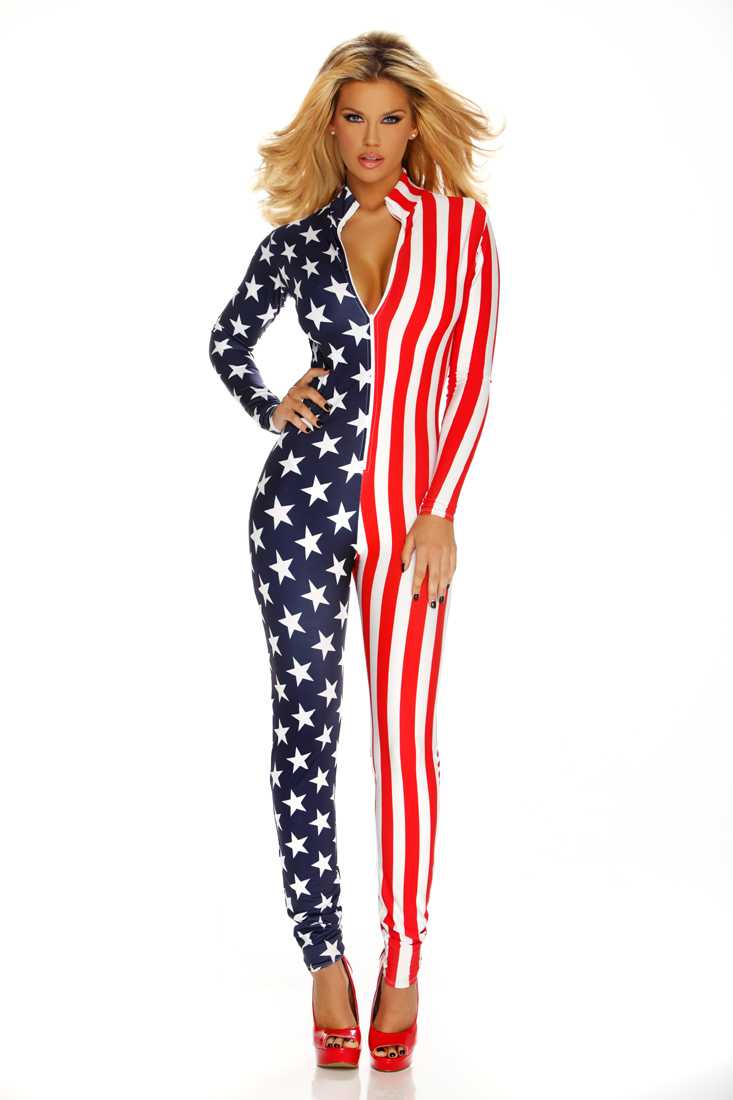 Americal Flag Zipper Front Catsuit Costume