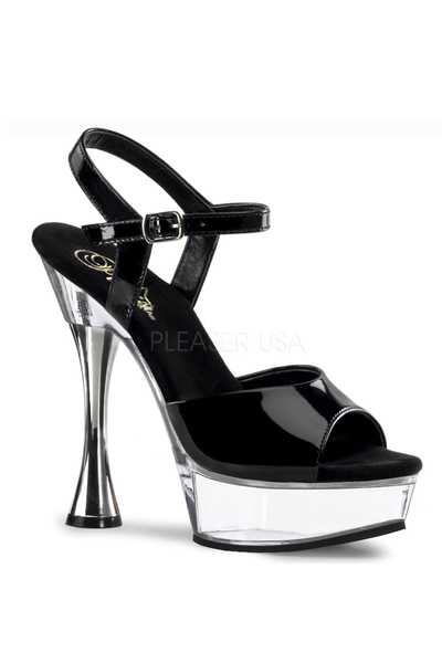 Black Patent Strappy Peep Toe Cone High Heels