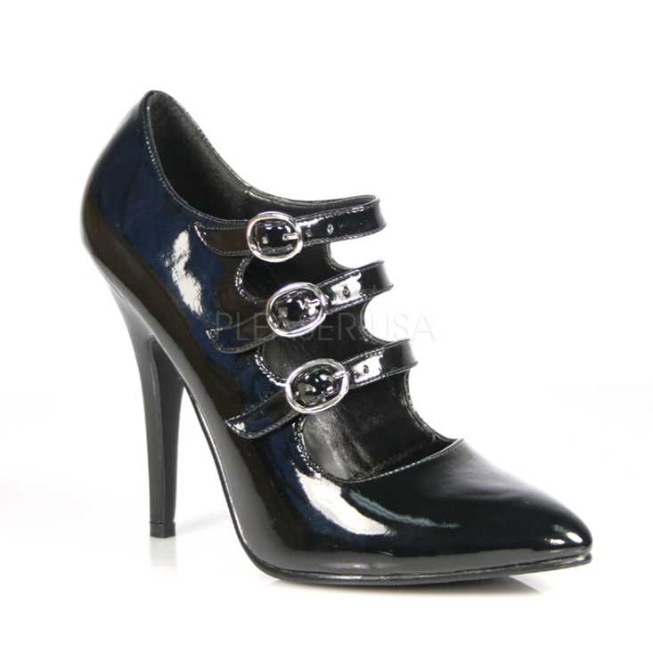 Black Tri-Strap Maryjane High Heels Patent