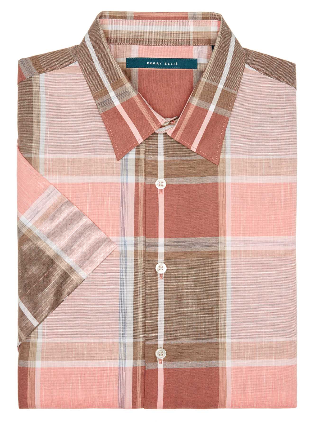Perry Ellis Short Sleeve Chambray Plaid Shirt