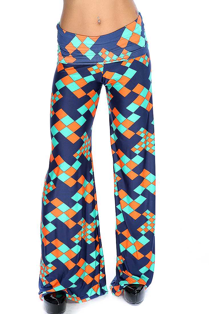 Seafoam Orange Geometric Print Wide Leg Casual Cute Pants
