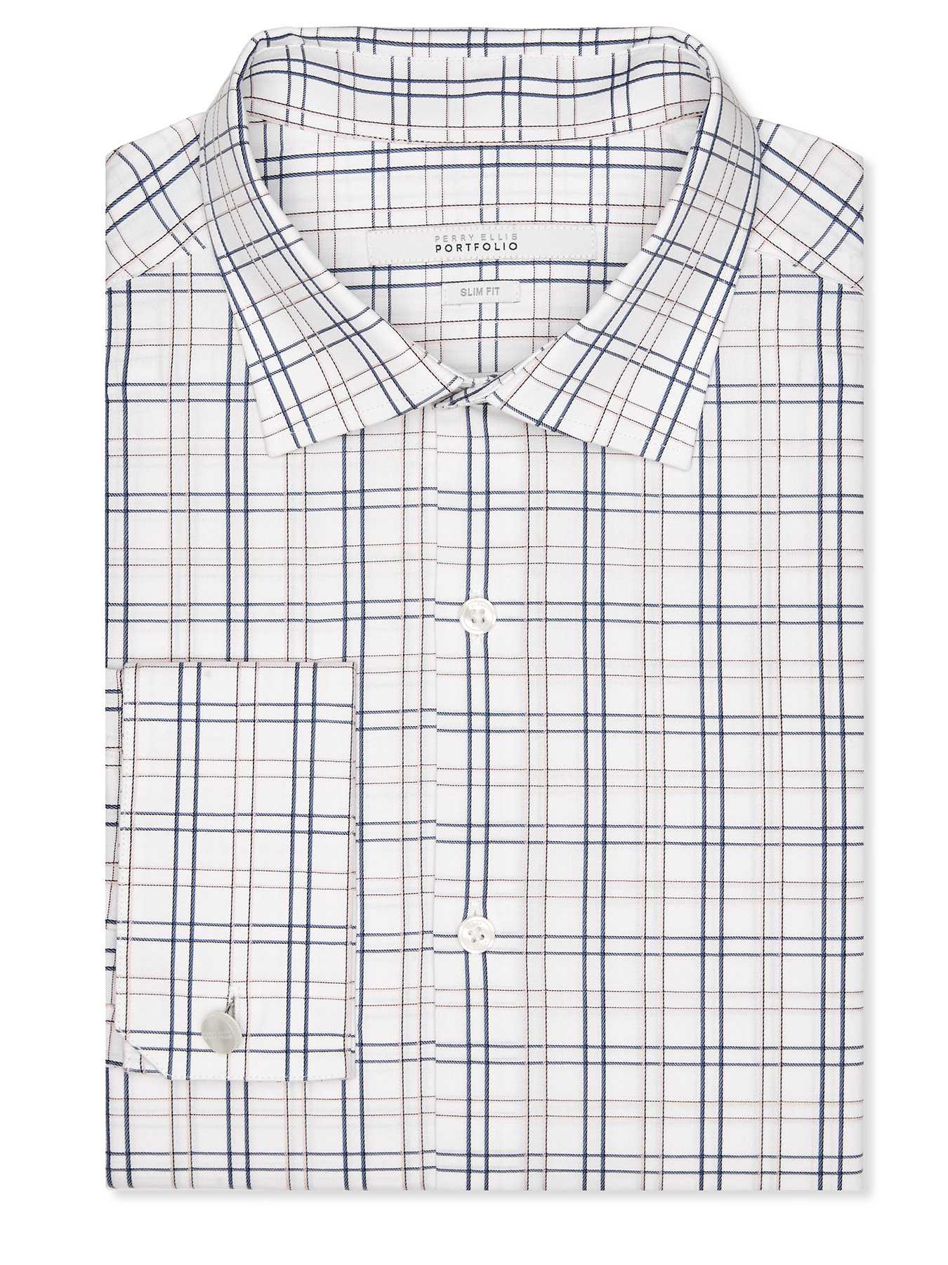 Perry Ellis Slim Fit Check Stripe Dress Shirt