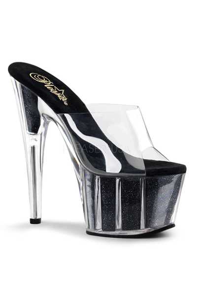Clear Black Glitter Platform High Heels