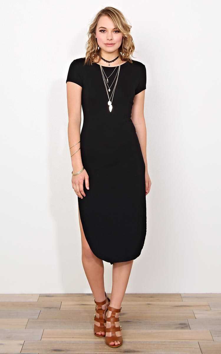 Black Road Trip Knit T Shirt Dress - - Black in Size by Styles For Less