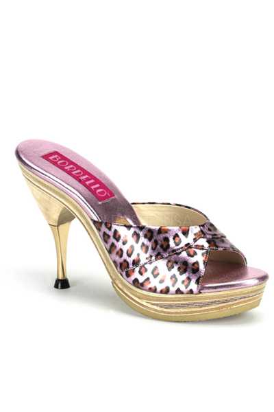 Pink Leopard Print Leather Slip On Open Toe High Heels