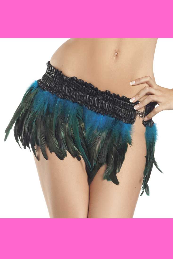 Turquoise Feather Mini Skirt Sexy Costume