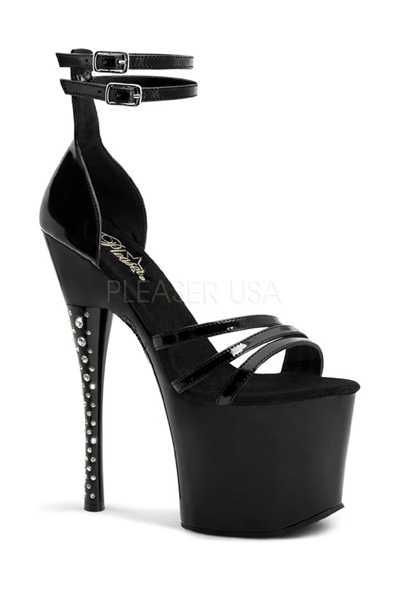 Black Patent Strappy Rhinestone High Heels
