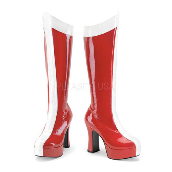 Red White Patent Two Tone Super Hero Boots