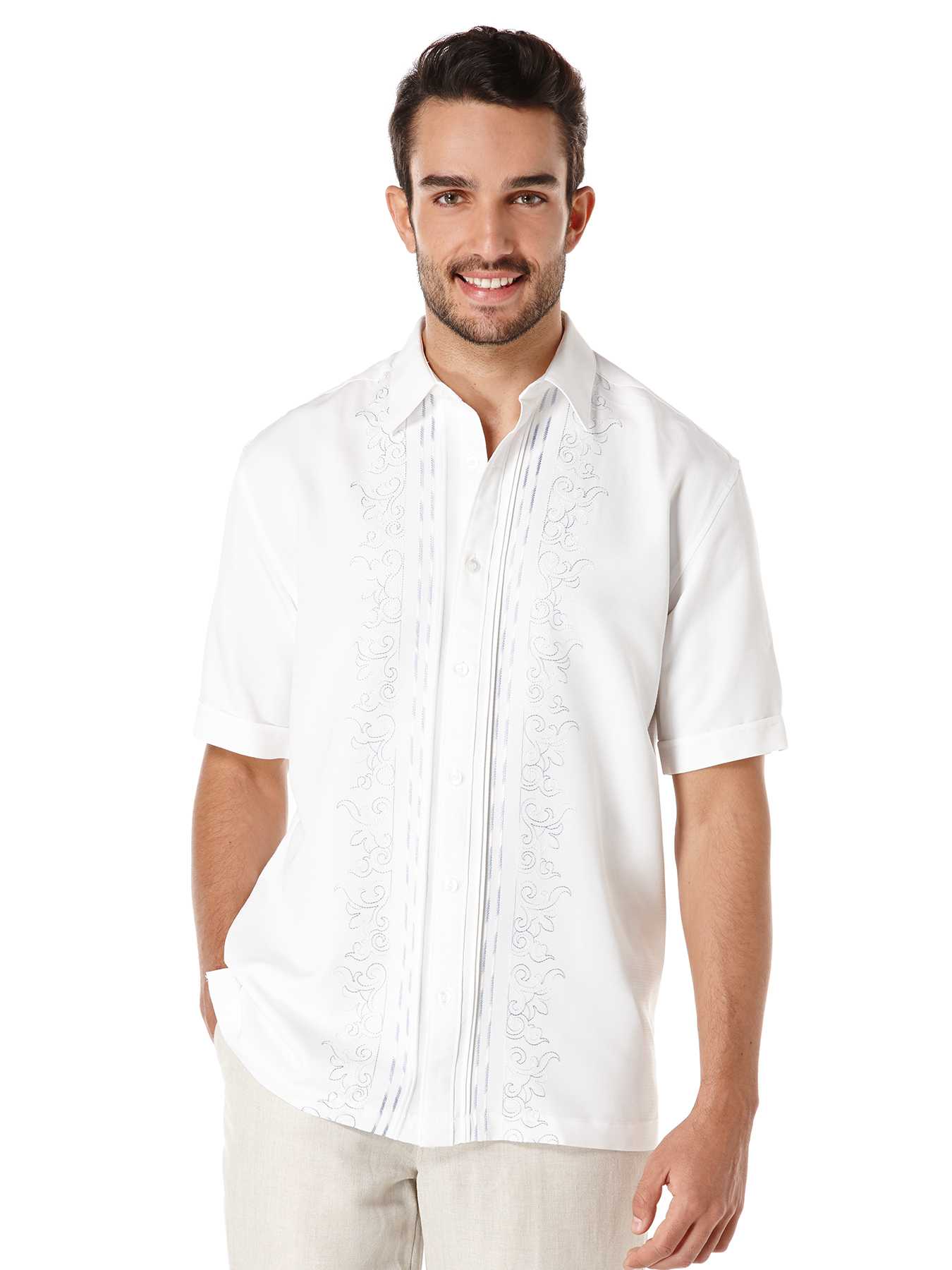 Cubavera Short Sleeve Front Tuck Embroidered Shirt