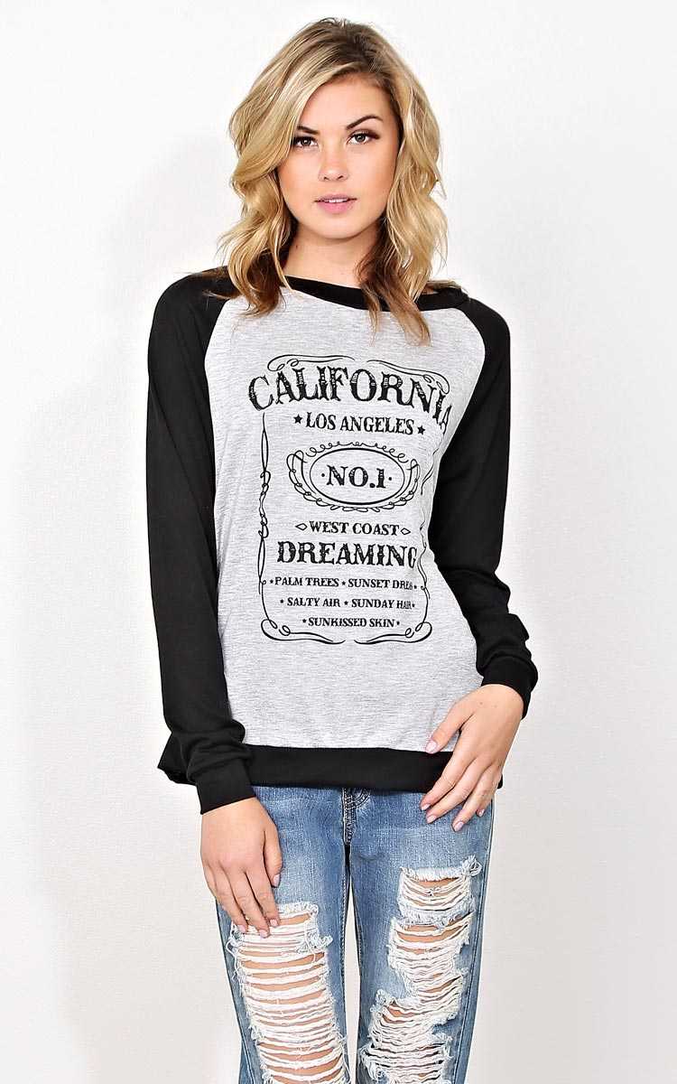 WEST COAST DREAMING Knit Raglan - - H Grey Combo in Size by Styles For Less