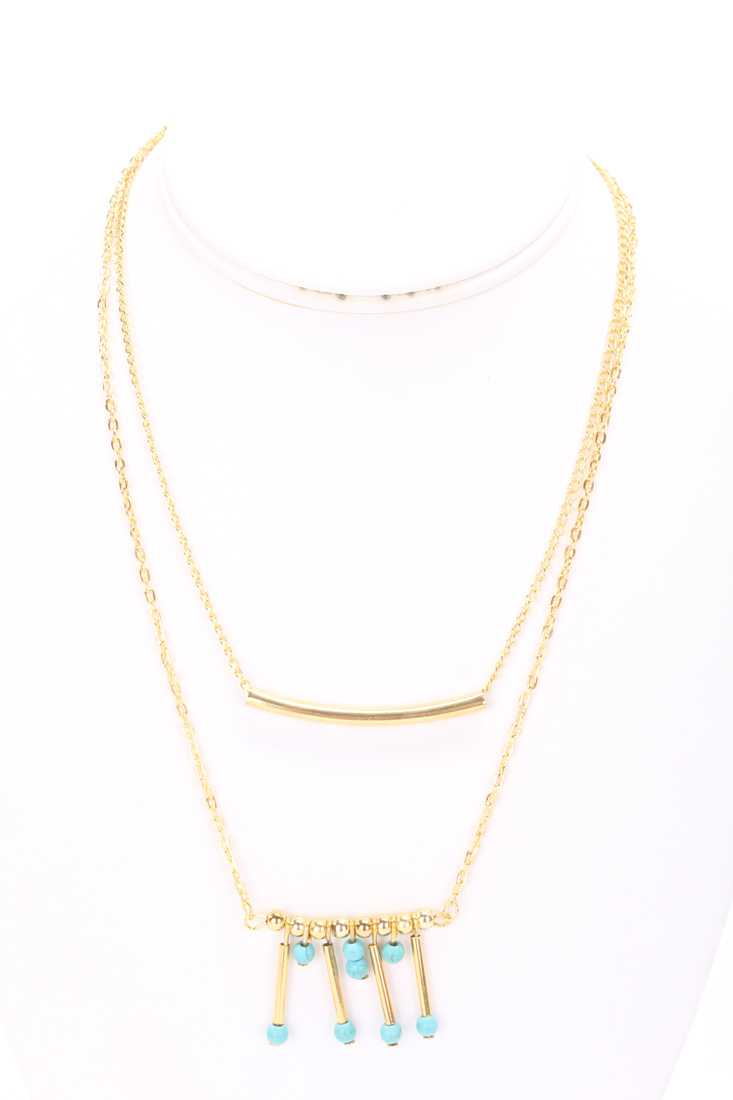 Gold Beaded High Polish Accent Layered Cascading Necklace
