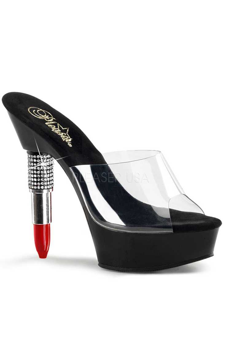 Clear Black Rhinestone Embedded Lipstick Platform High Heels