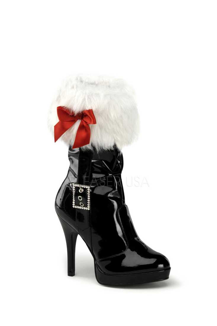 Black White Faux Fur Sexy Santa Boots Patent