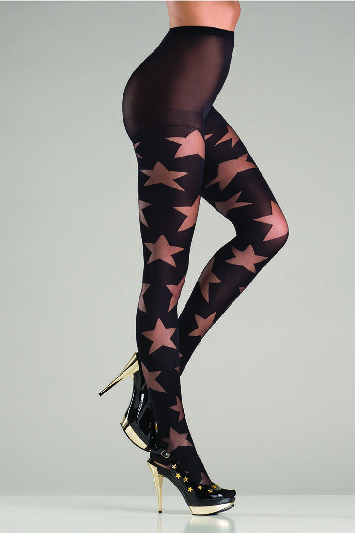 Black Opaque Sheer Star Pantyhose
