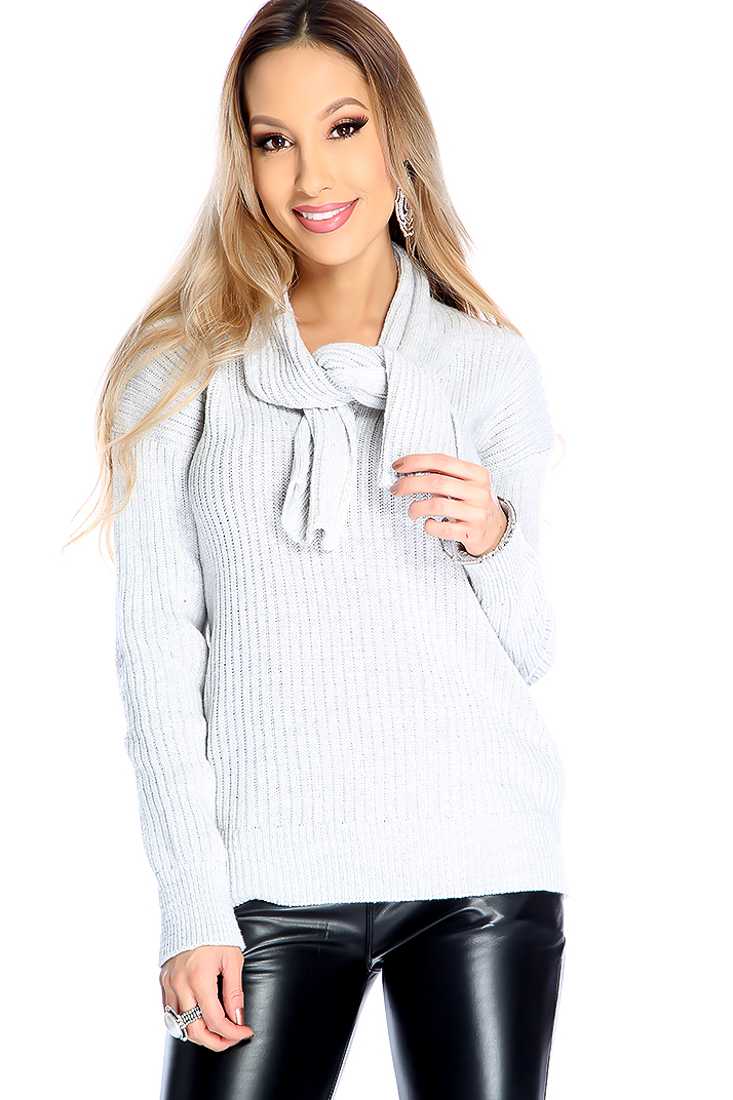 Grey Knitted Long Sleeve Sweater Top