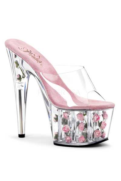 Clear Baby Pink Floral Platform High Heels