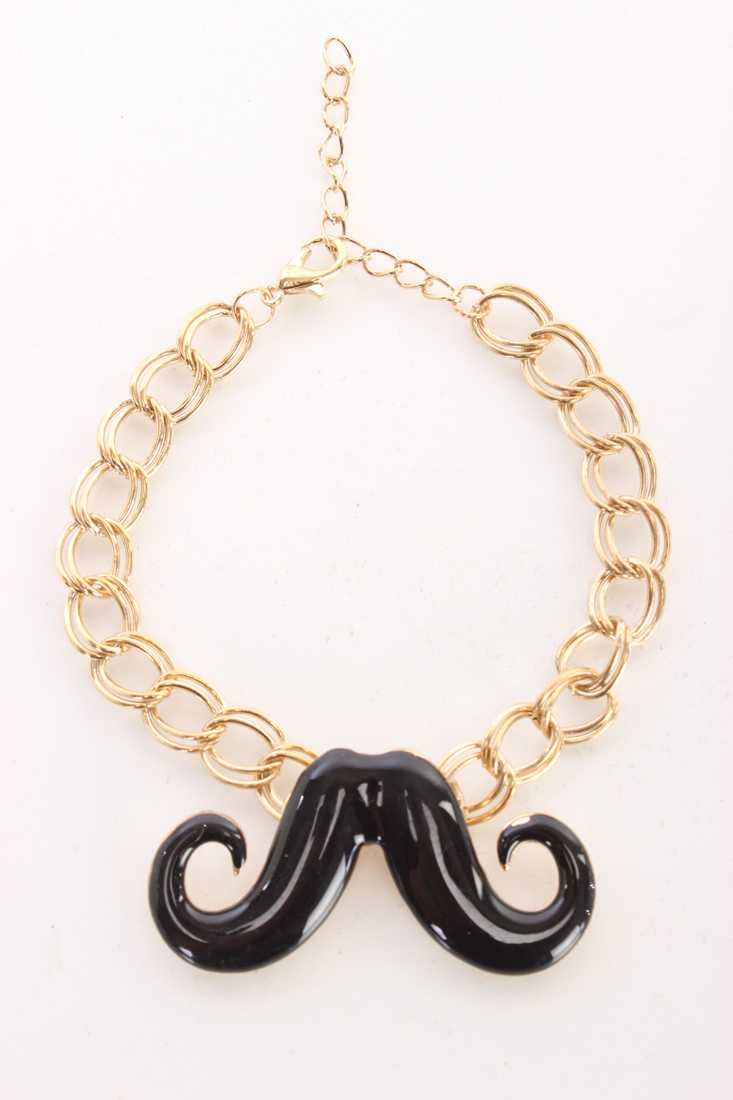 Black Lacquer Mustache Charm Bracelet