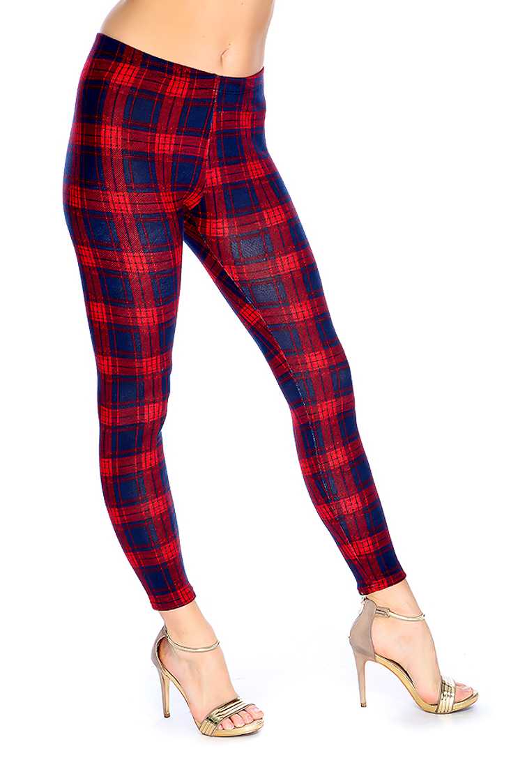 Red Navy Plaid High Waist Leggings