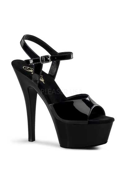 Black Patent Strappy Peep Toe Platform High Heels