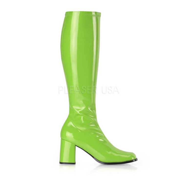 Lime Green Stretch Patent Block Heel GoGo Boots