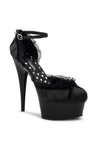 Black Satin Pleated Ruffled High Heels