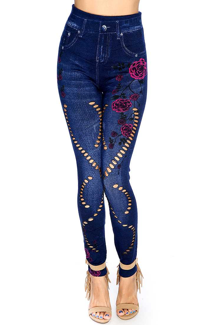 Casual Cute Navy Fuchsia Razor Slits High Waist Jeggings