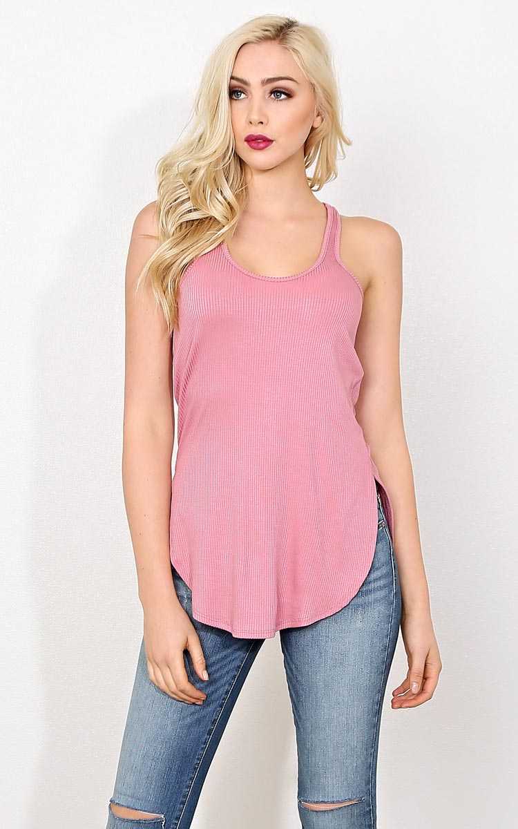 Scooped Rib Knit Racerback - - Mauve in Size by Styles For Less