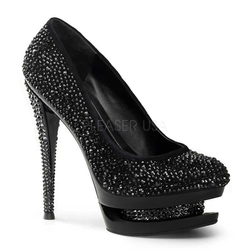 Black Rhinestone Pump High Heels Faux Suede
