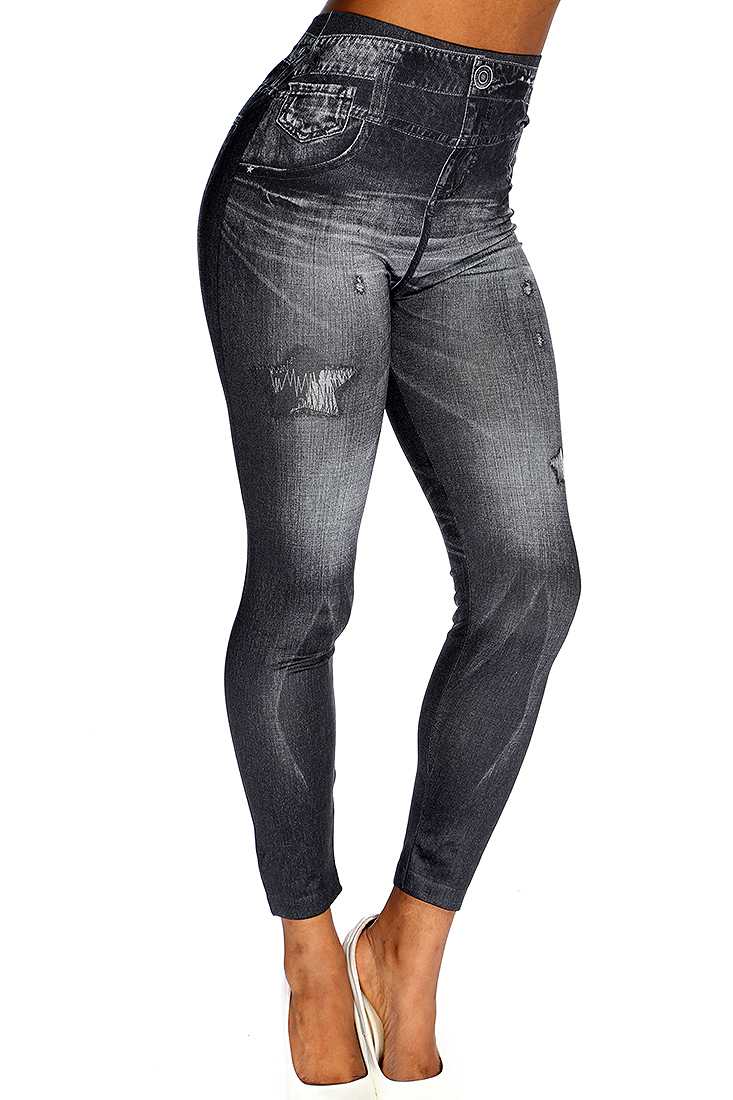 Sexy Yoga Pants Black Star Print High Waist Jeggings