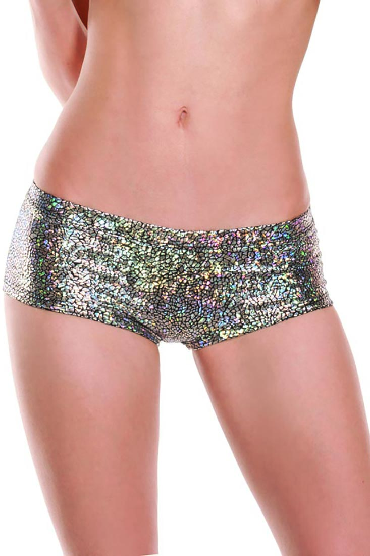 Silver Metallic Shatter Glass Print Sexy Booty Boy Shorts