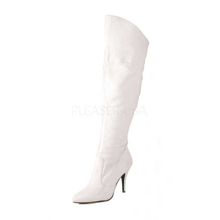 White Leather Closed Toe Knee High Boots